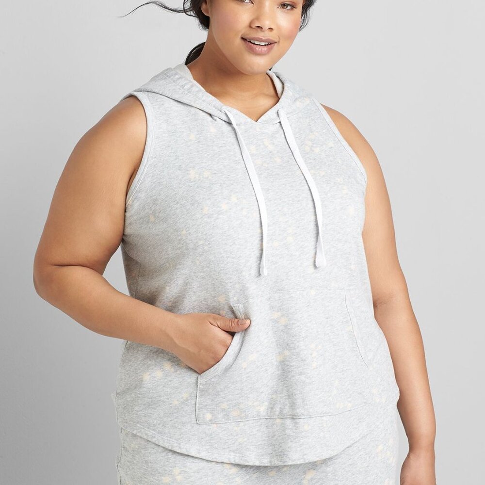 Lane Bryant Livi Sleeveless Hooded Sweatshirt - Bleach Splatter 26/28 Heather Gr